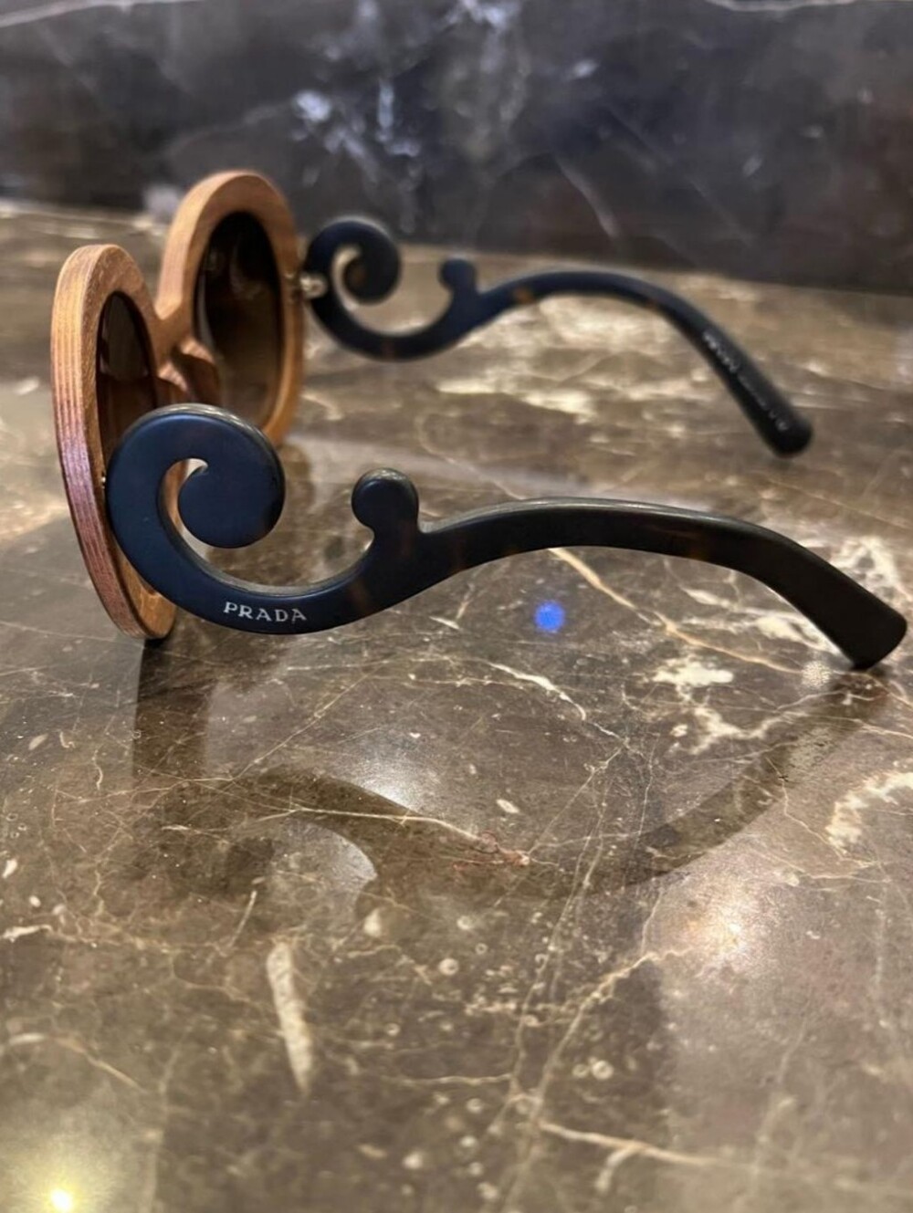 New Prada Wood Frame Sunglasses, Black Lense. Authentic, Box Inc - Picture 2 of 5